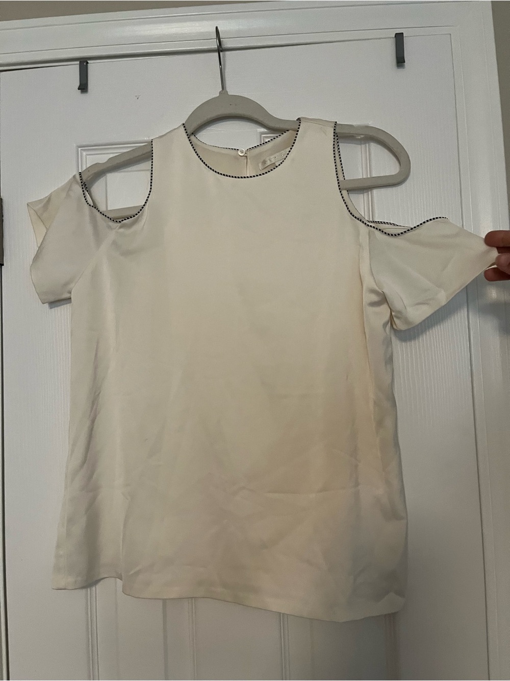 cooper & ella Cream Cold-Shoulder Blouse with Contrast Stitching